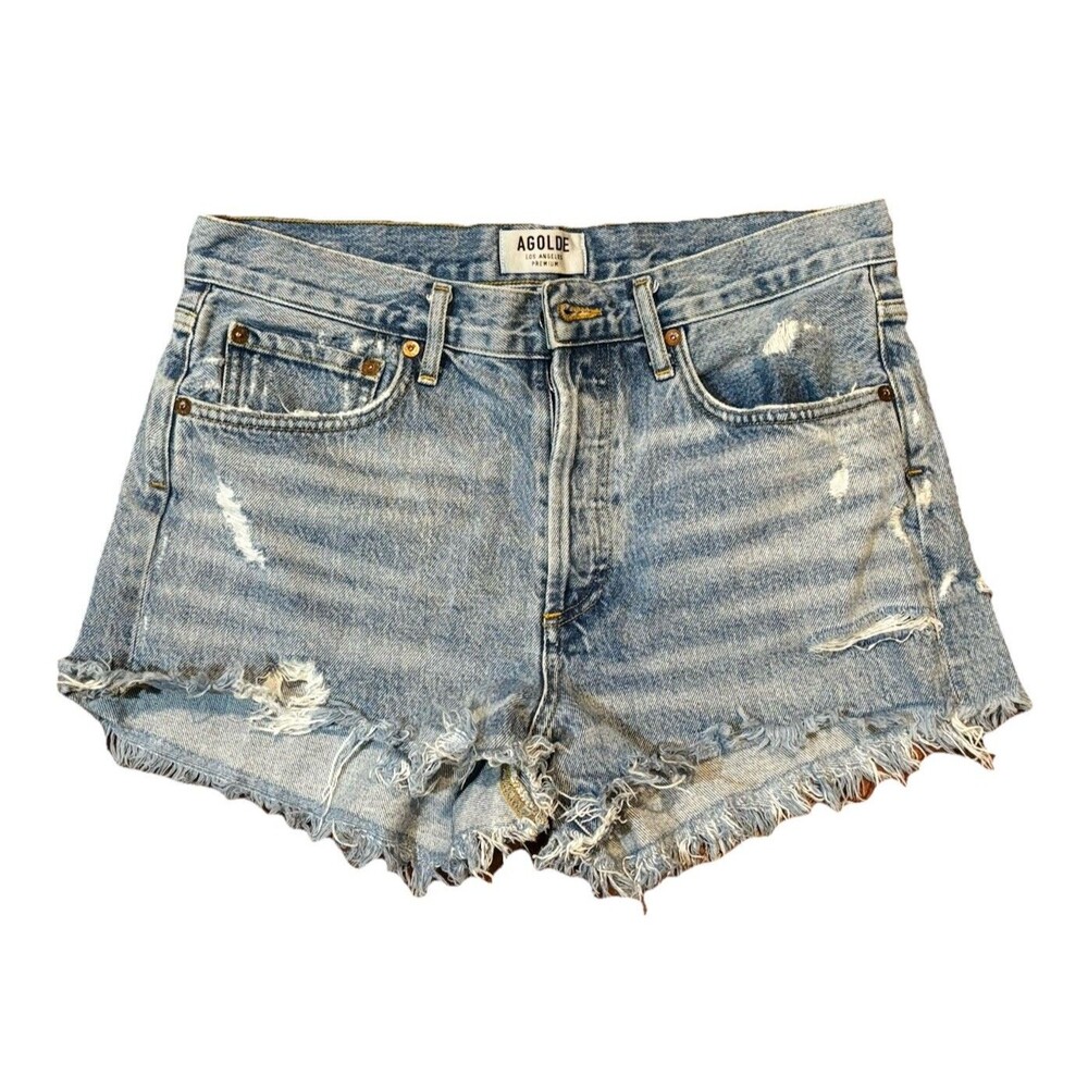 AGOLDE Parker Vintage Distressed Hi-Rise Button Fly Cut Off Shorts SwapMeet -27
